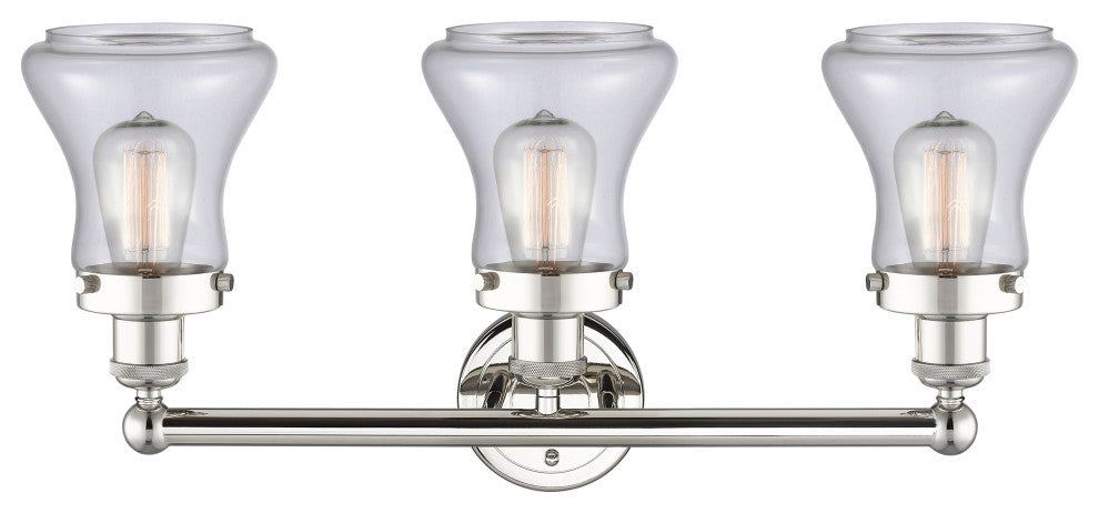 Edison Bellmont 3-Light 25" Bath Vanity Light, Polished Nickel, Clear Shade