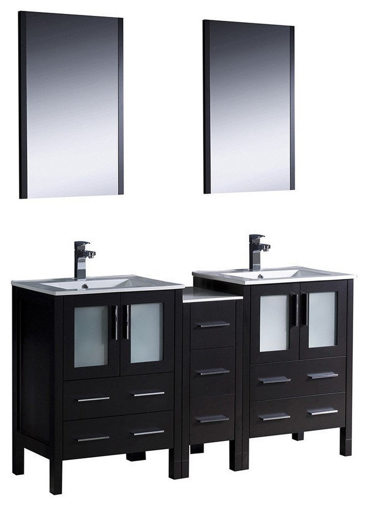 Torino 60" Espresso Modern Double Sink Bathroom Vanity, Faucet FFT9161CH