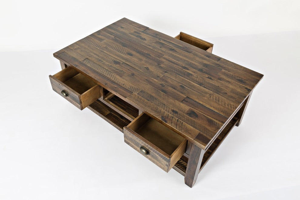 3 Drawer Cocktail Table With Open Shelf Beneath, Dakota Oak