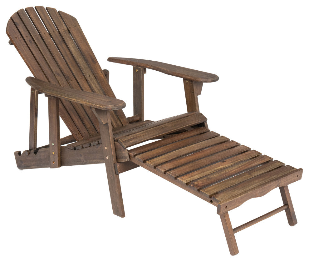 GDF Studio Katherine Outdoor Reclining Wood Adirondack Chairs, Set of 2, Gray