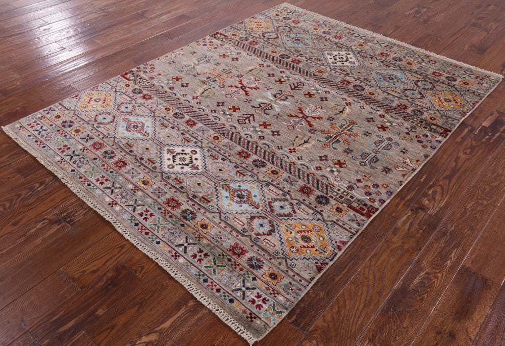 5' 2" X 6' 8" Super Kazak Khorjin Hand-Knotted Wool Rug Q8343