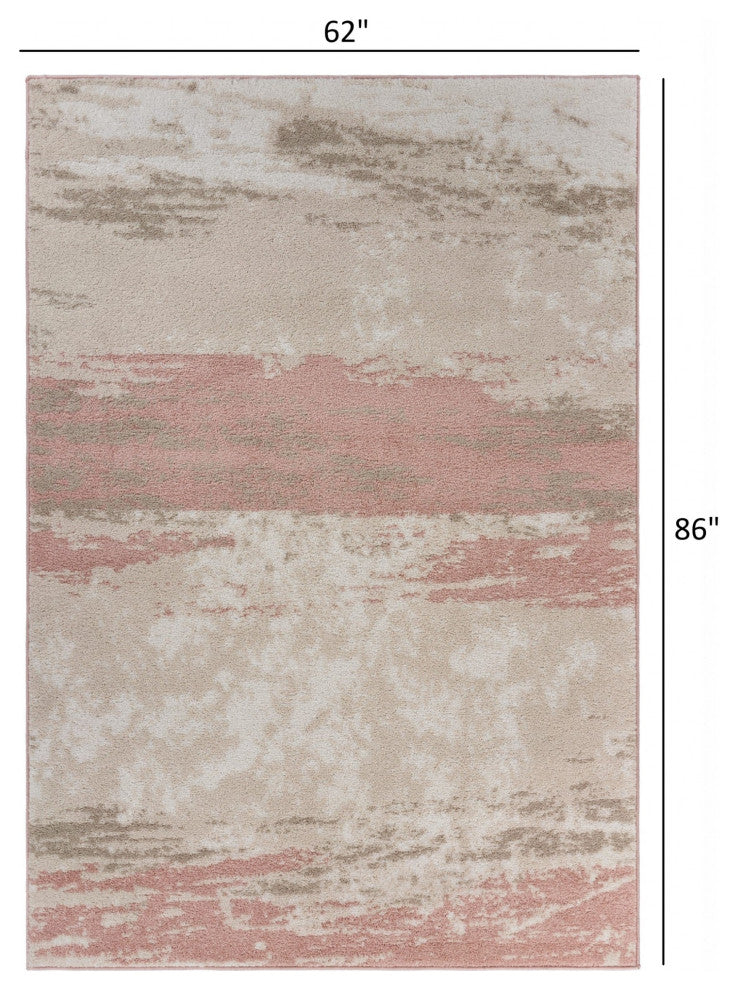 5' X 7' Ivory Beige and Blush Abstract Area Rug