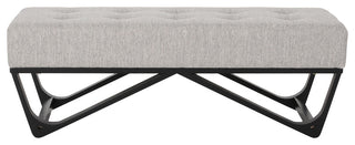 Emily Contemporary Fabric Ottoman Bench, Light Gray, Black