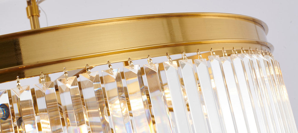 36" 34-Light Brass Metal 7-Tier Chandelier With Clear Crystals, Brass, D36'' H72''