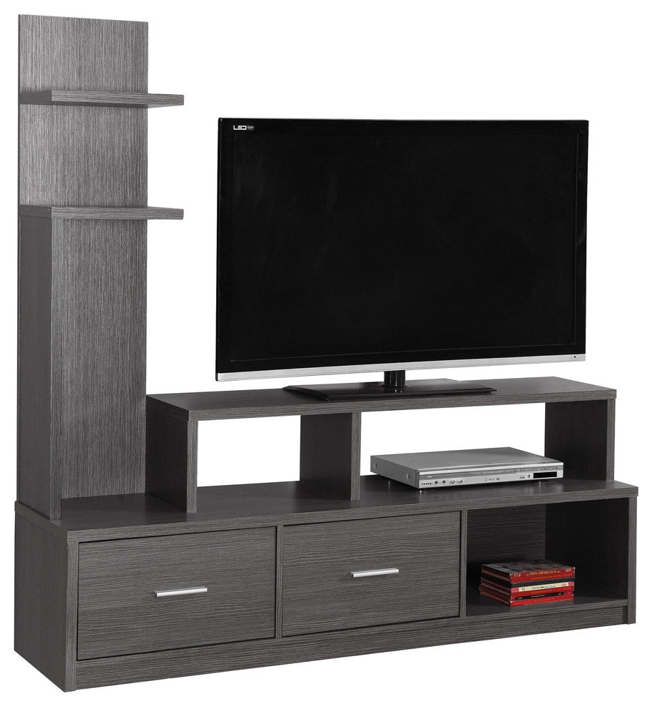 Tv Stand, 60"L , Gray With Display Tower