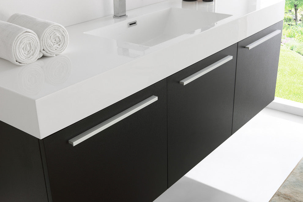 Fresca Vista 60" Black Wall Hung Single Sink Bathroom Vanity, Medicine Cabinet