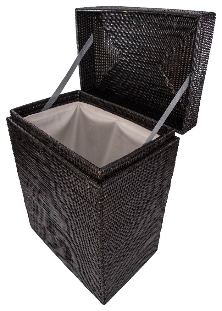 Artifacts Rattan Rectangular Hamper With Hinged Lid, Tudor Black