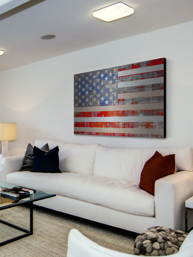 "American Dream" Wall Art, 36"x24", Brushed Aluminum