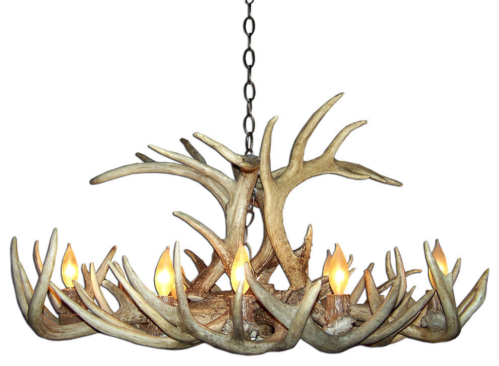Whitetail Deer Oblong Antler Chandelier Light, Large, Parchment Shades