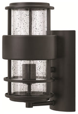 Saturn Small Outdoor Wall Sconce, Satin Black With Clear Seedy Glass