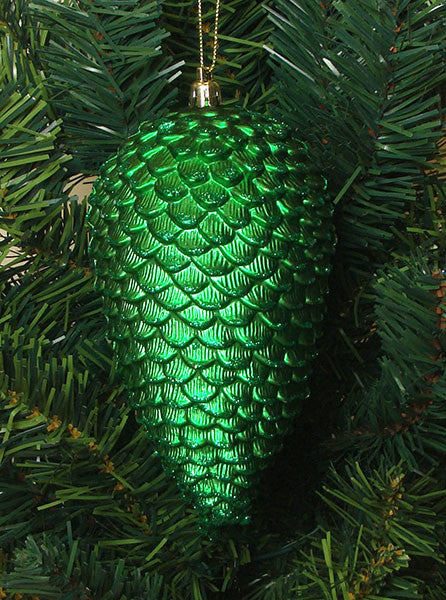 Shatterproof Glitter Pine Cone Christmas Ornaments, Set of 6, Xmas Green
