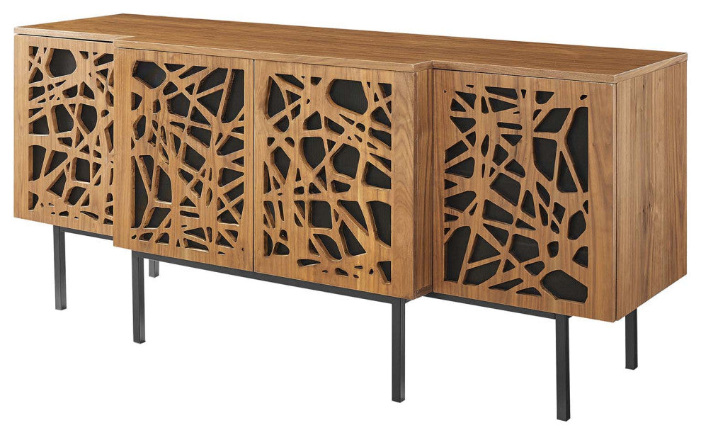 Console Entry Table Sideboard, Rectangular, Wood, Metal, Brown Walnut, Modern