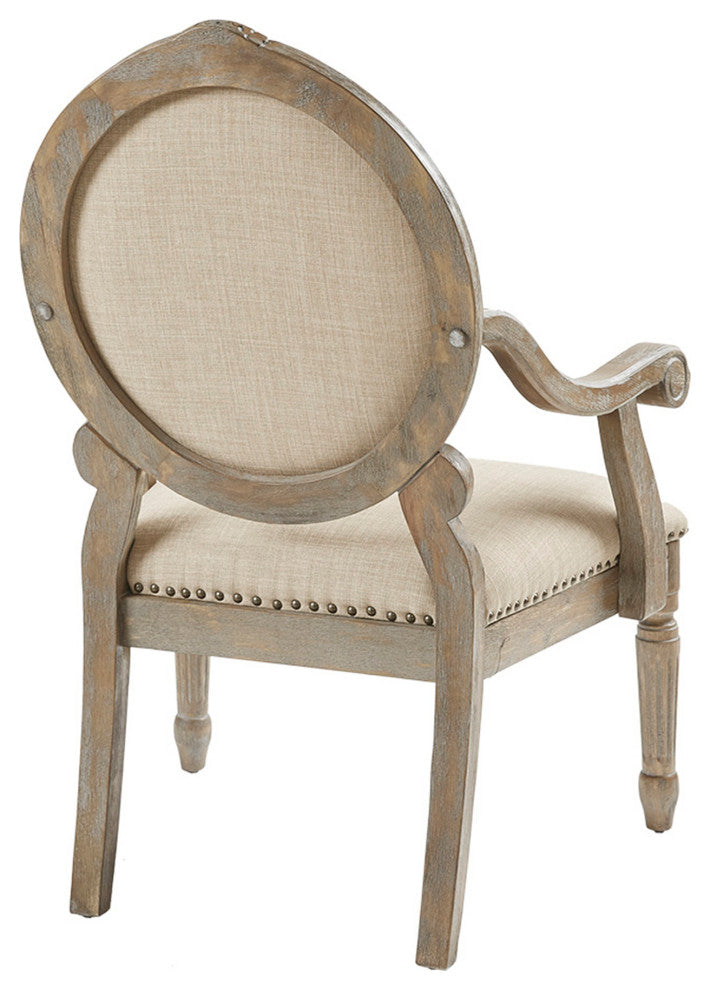 Madison Park Brentwood Oval Back Exposed Wood Arm Chair, Beige