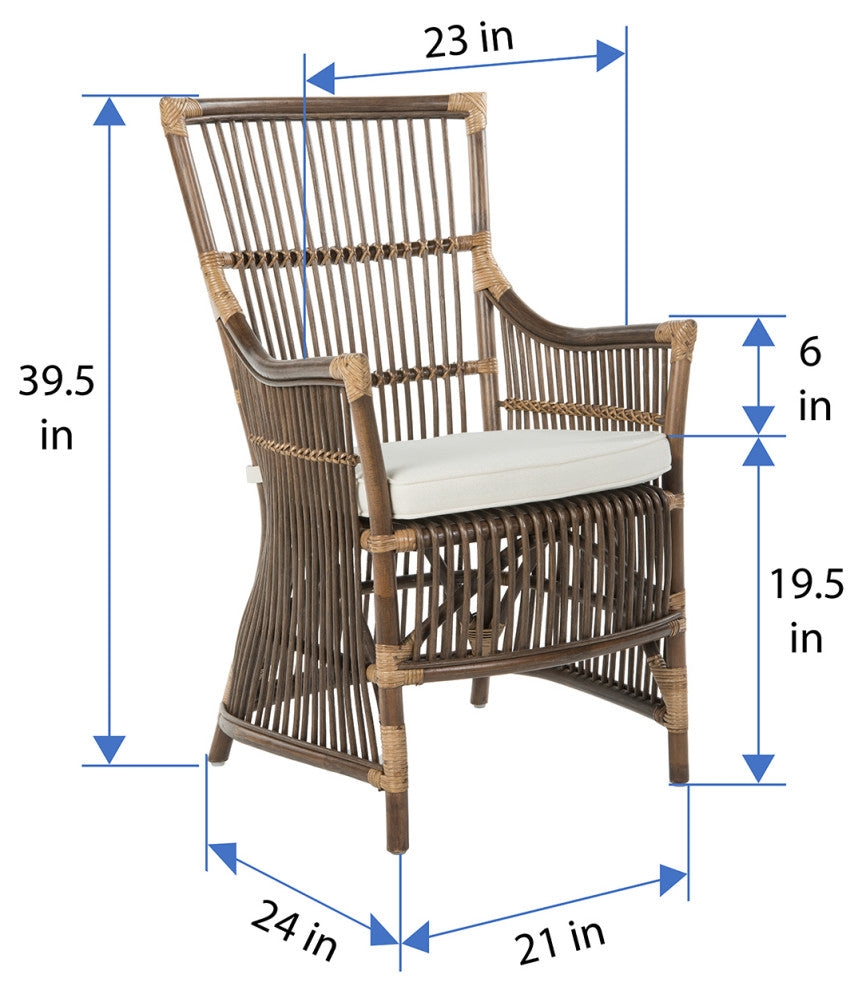 Rattan Loop Edge Dining Chair, Antique Brown, Set of 2, Arm Chair