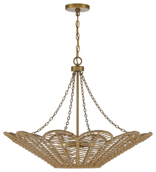Cyperas 5-Light Pendant, Warm Brass and Rope