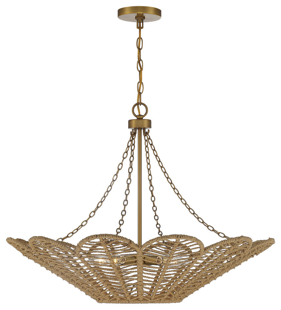 Cyperas 5-Light Pendant, Warm Brass and Rope