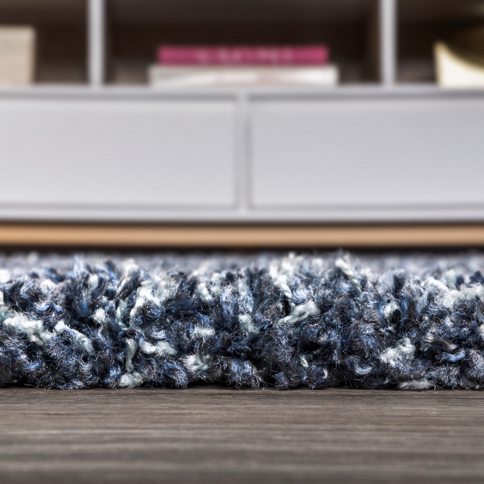 Mercer Shag Plush Tassel Area Rug, Denim Blue, 2 X 8