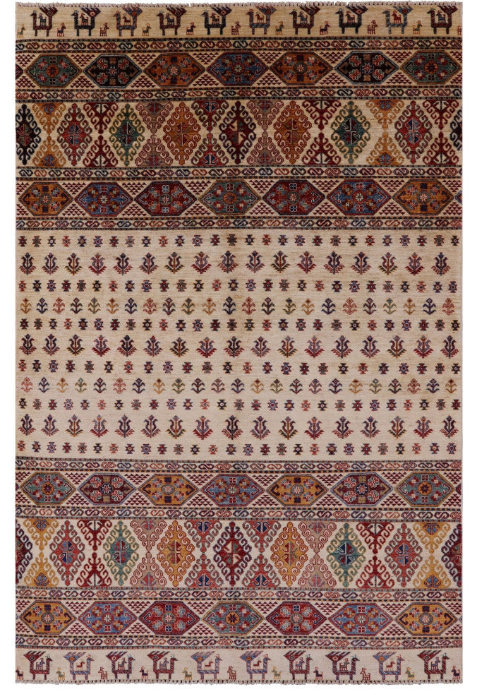 6' 5" X 10' 0" Persian Tribal Gabbeh Hand Knotted Wool Rug Q10737