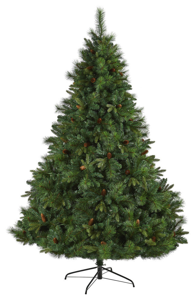 7.5' West Virginia Full Bodied Mixed Pine Faux Xmas Tree W/ Lights & Pinecones