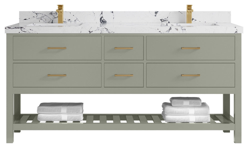 Parker 72" Double Sink Bath Vanity in Evergreen  2" Viola Night