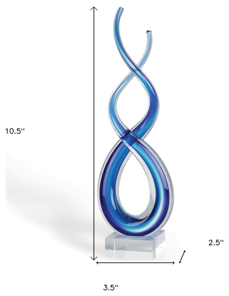 11" Clear and Blue Murano Glass Modern Abstract Tabletop Sculpture