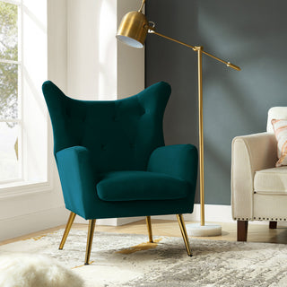 Tufted Accent Chair With Golden Legs, Teal