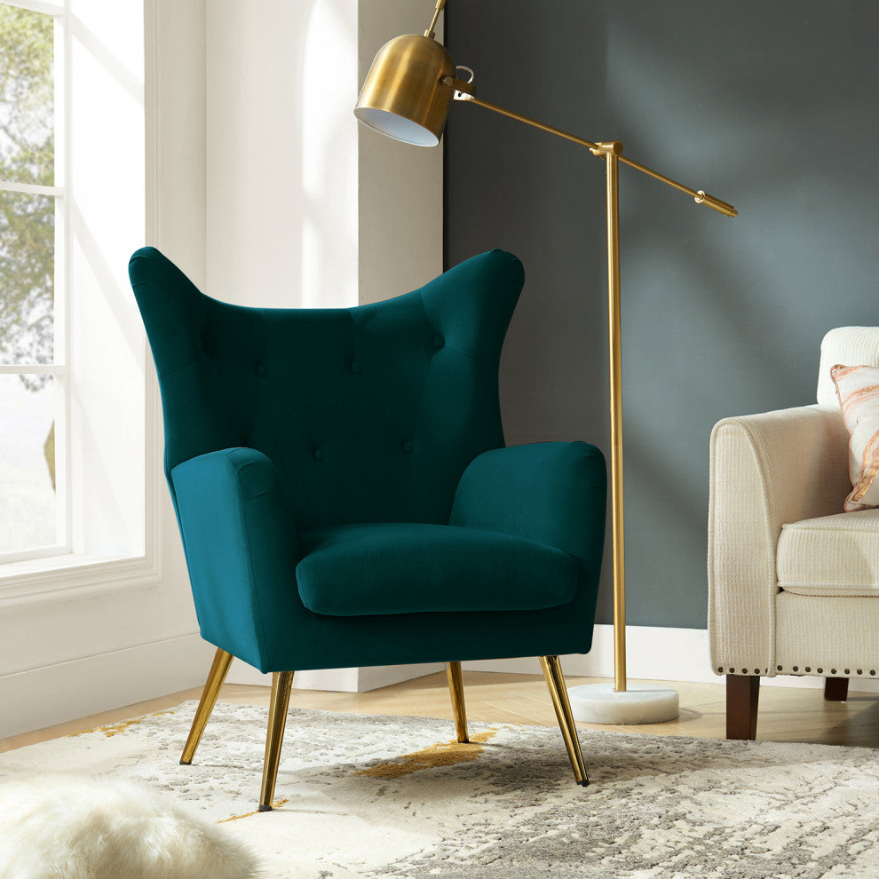 Tufted Accent Chair With Golden Legs, Teal