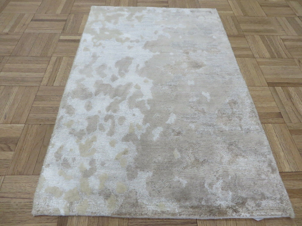 2x3 Handmade Beige Brown Modern Abstract Oriental Rug