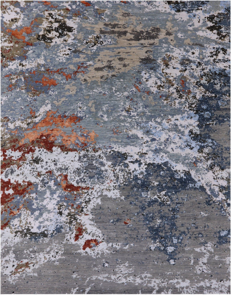 8' 0" X 10' 1" Modern Wool and Silk Hand Knotted Rug Q7182
