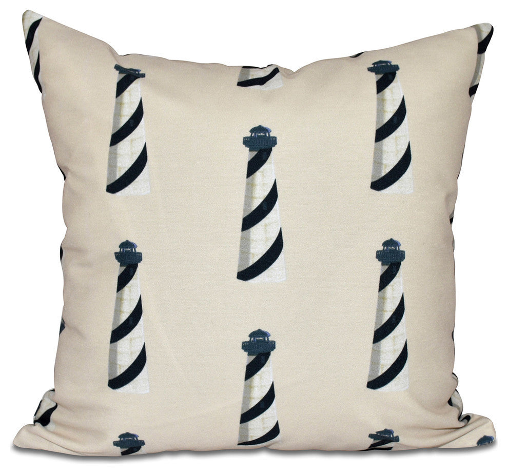 Beacon, Geometric Print Outdoor Pillow, Taupe And Beige, 18"x18"