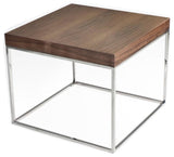 Pangea Home Fred Modern Wood Veneer & High Polished Steel Side Table in Walnut