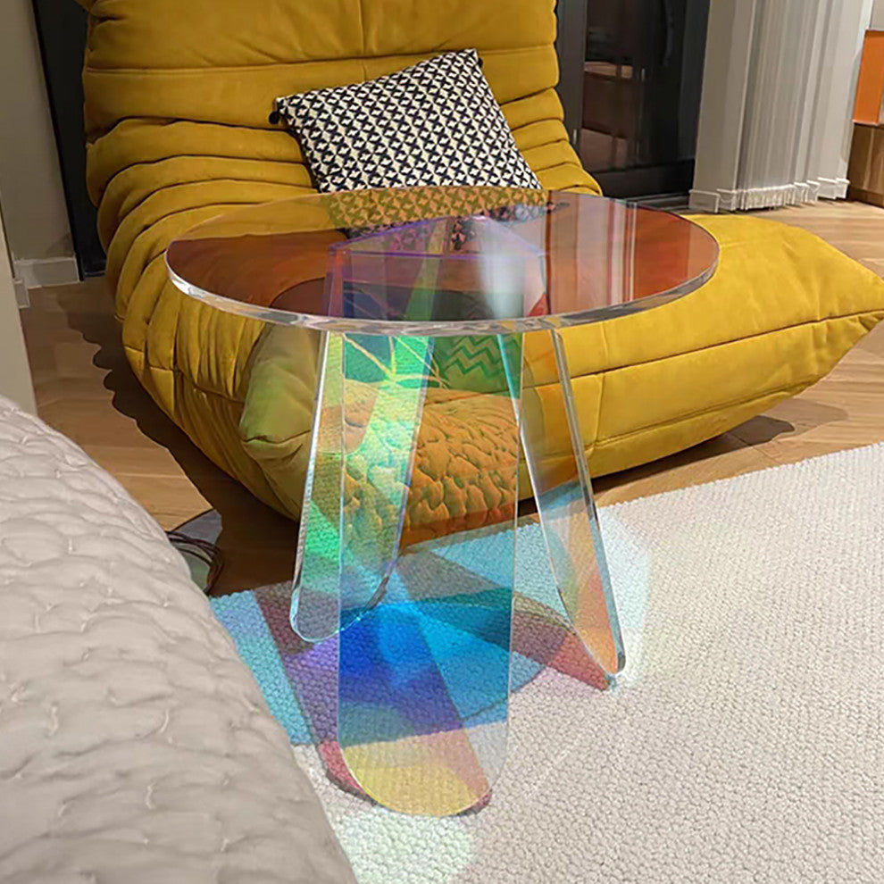 Clear Acrylic End Table Round Side Table Modern Accent Table Iridescent