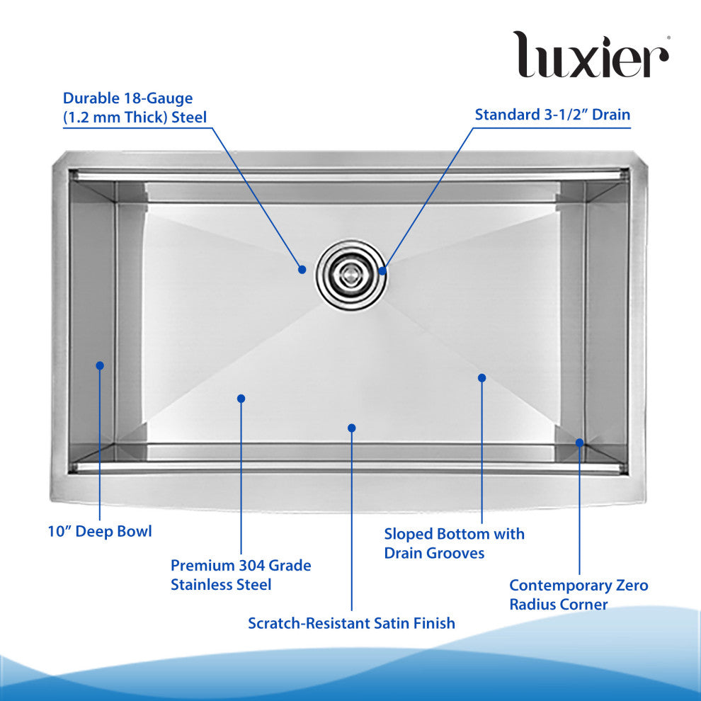 Farmhouse Apron-Front 18-Gauge Stainless Steel Single Bowl Kitchen Sink, 36"
