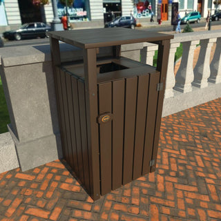 Commercial Trash Can With Hood, Weathered Acorn