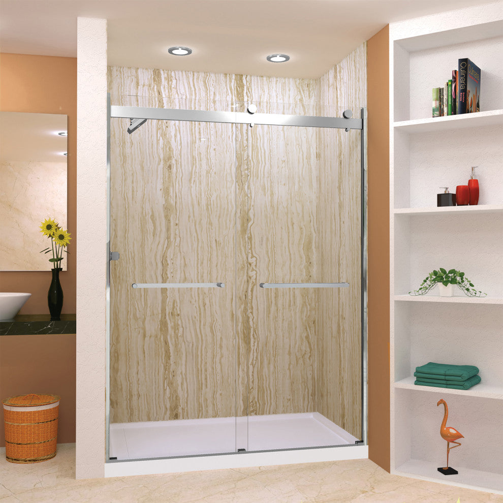Transolid Brianna 60" W x 80" H Frameless Sliding Shower Door, Polished Chrome