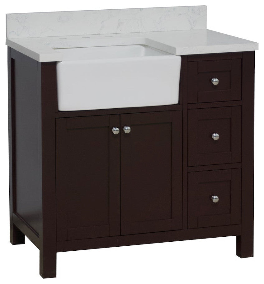 Yorkshire 36" Bathroom Vanity, Chocolate, Engineered Marble