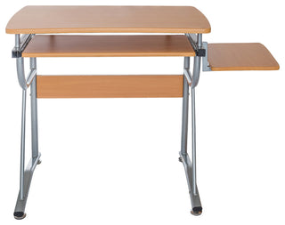 Compact Computer Desk With Side Shelf and Keyboard Panel