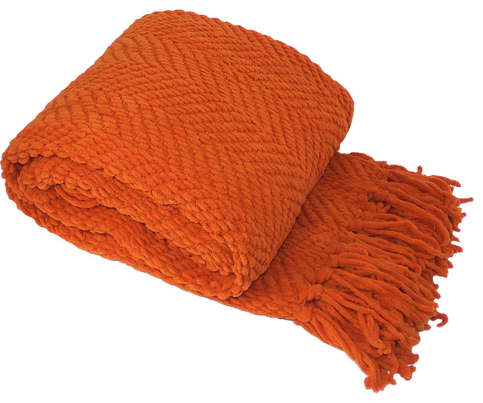 Tweed Knitted Throw Blanket, Burnt Orange, 50"x60"