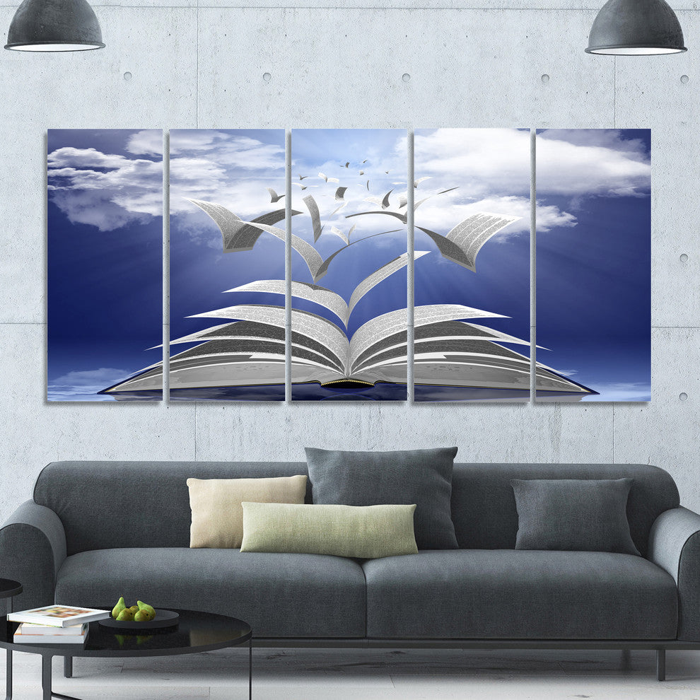 Book Pages Skyward, Abstract Canvas Art Print, 60"x28", 5 Panels