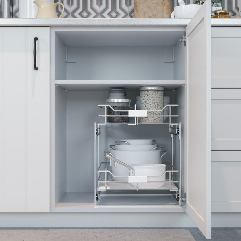 Home Zone Living Pull Out Drawer Cabinet Organizer, 2-Tier, 14 in. W x 20 in. D