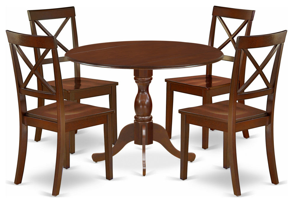 5 Pc Dining Set, 1 Drop Leaves Table, 4 Mahogany Chairs, Mahogany