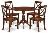 5 Pc Dining Set, 1 Drop Leaves Table, 4 Mahogany Chairs, Mahogany