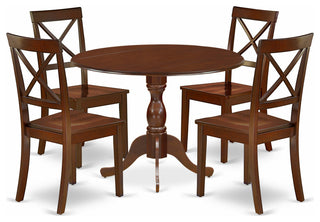 5 Pc Dining Set, 1 Drop Leaves Table, 4 Mahogany Chairs, Mahogany