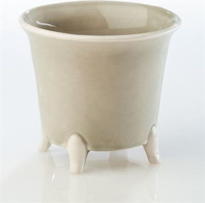 Gray With White Round Cachepot, Small