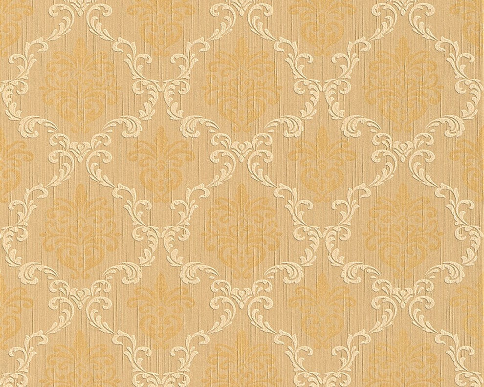 Tessuto, Baroque Fabric Gold Wallpaper Roll, Wall Decor Accent