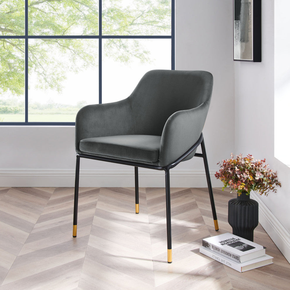 Dining Chair, Black Gray, Velvet, Modern, Mid Century Bistro Hospitality