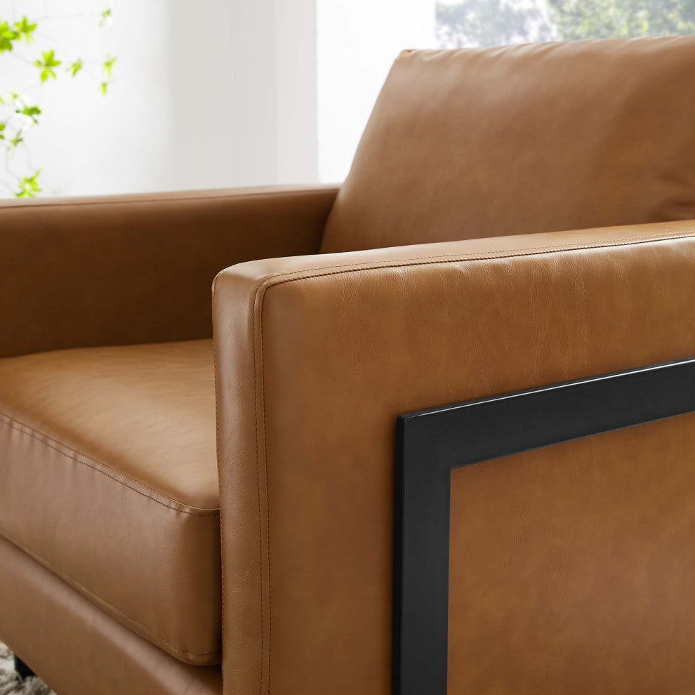 Accent Chair, Faux Vegan Leather, Black Tan, Modern, Living Lounge Hospitality