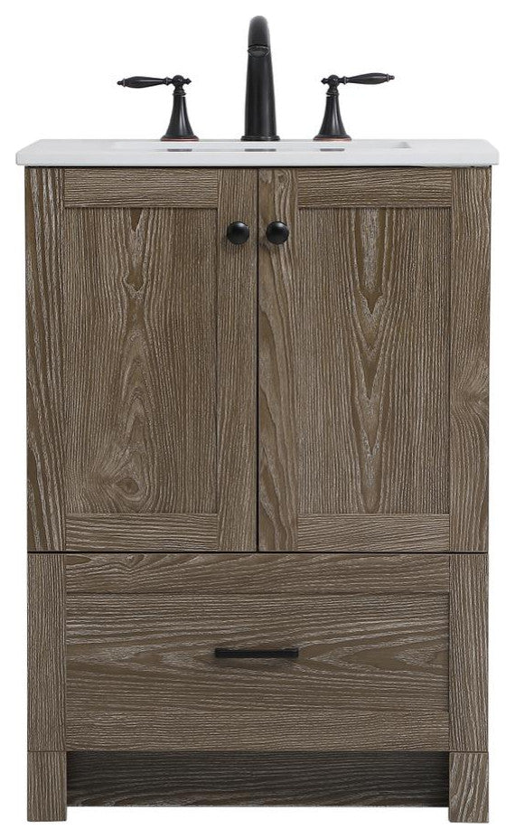 Home Living Single 24" Bathroom Vanity (Weathered Oak)