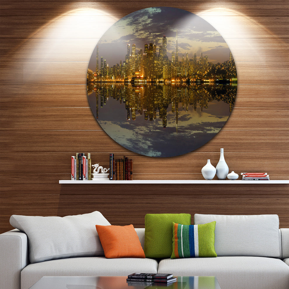 San Francisco At Sunset Panorama, Cityscape Round Wall Art, 36"