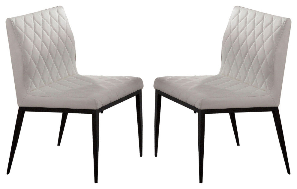 Set of 2 Leatherette And Metal Dining Chair, Black And Ivory
